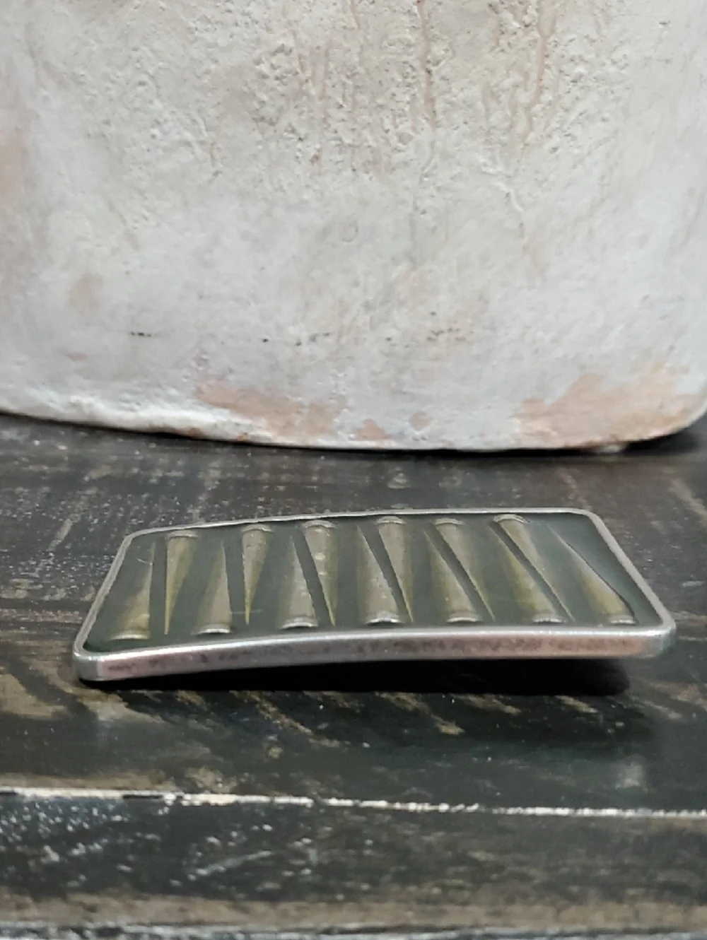 Vintage Silver-Tone Rectangular Belt Buckle with Ribbed Bar Design